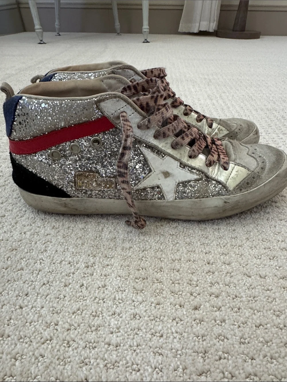 Golden Goose Silver Metallic & Leopard Lace Sneakers